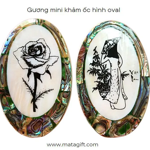 Gương mini khảm ốc hình oval