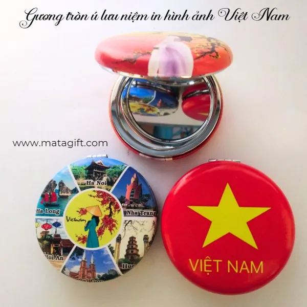 Gương tròn ú lưu niệm in hình ảnh Việt Nam