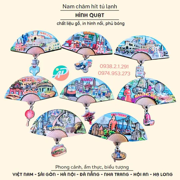 Hít tủ lạnh quạt gỗ lưu niệm Việt Nam Phố cổ Hội An