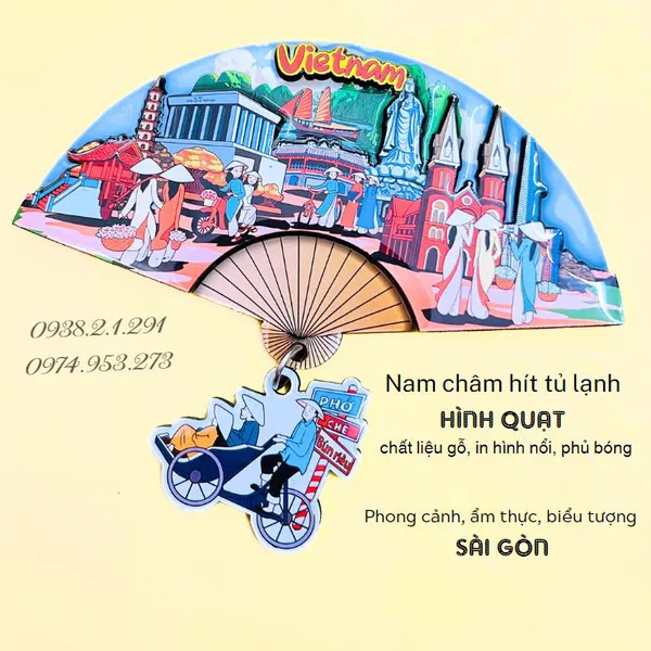 Hít tủ lạnh quạt gỗ lưu niệm Việt Nam Phố cổ Hội An