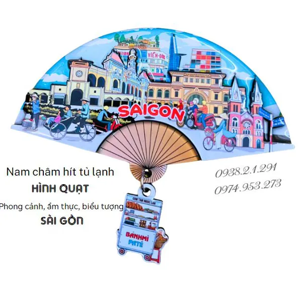 Hít tủ lạnh quạt gỗ lưu niệm Việt Nam Phố cổ Hội An