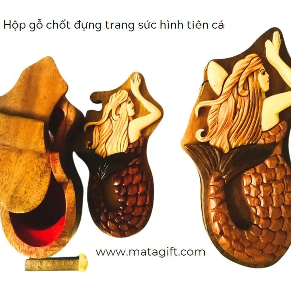 Hộp gỗ chốt đựng trang sức hình nàng tiên cá