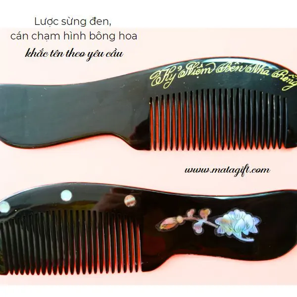 Lược sừng đen chạm hình rồng phượng