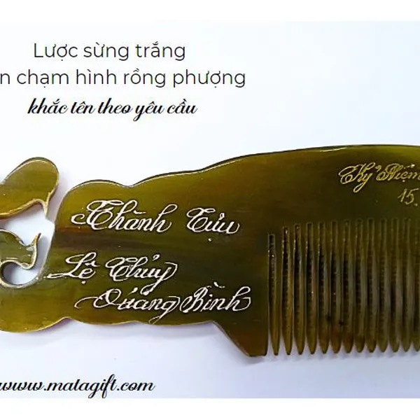 Lược sừng trắng chạm hình rồng phượng