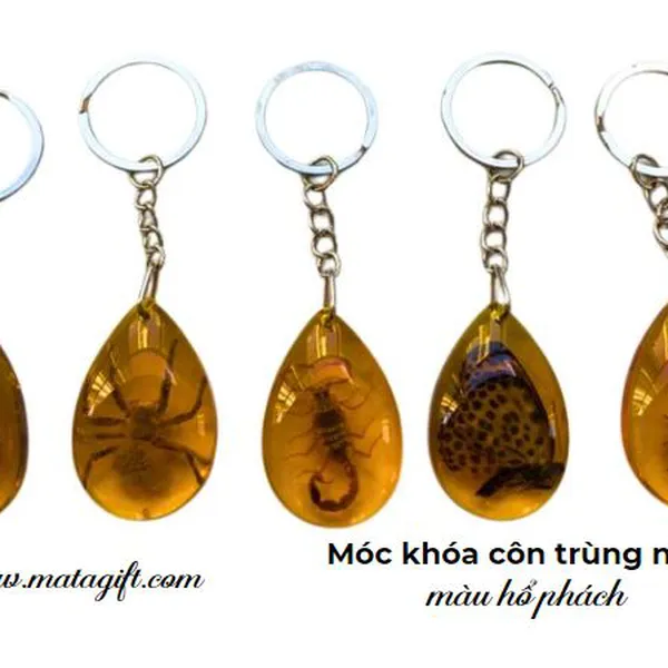 Móc khóa côn trùng nhựa màu hổ phách