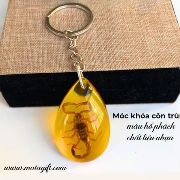 Móc khóa côn trùng nhựa màu hổ phách