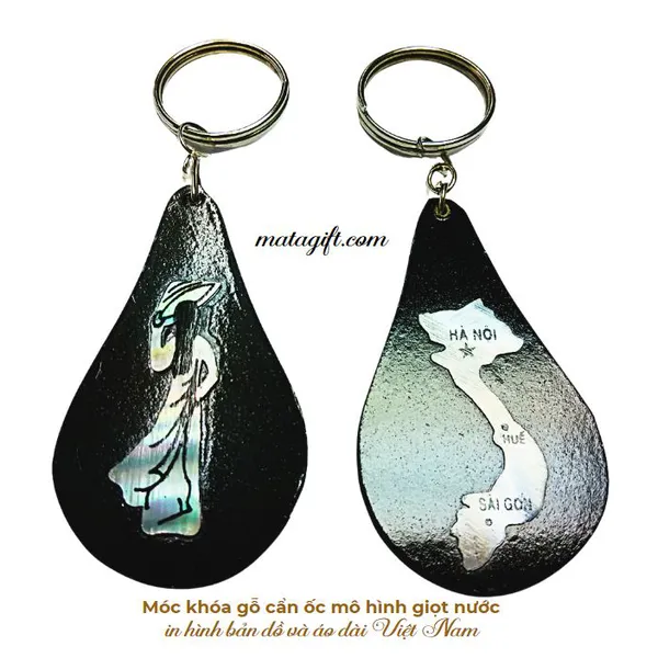 Móc khóa handmade gỗ ốc vẽ hình bản đồ và cô gái Việt Nam