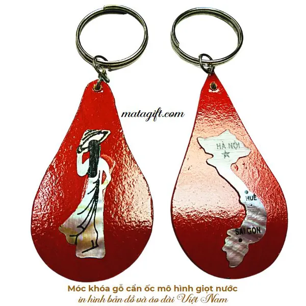 Móc khóa handmade gỗ ốc vẽ hình bản đồ và cô gái Việt Nam