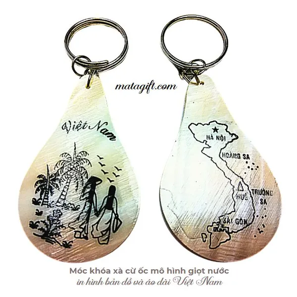 Móc khóa handmade gỗ ốc vẽ hình bản đồ và cô gái Việt Nam