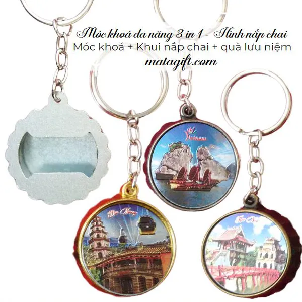 Móc khóa đa năng hình nắp chai in hình cảnh đẹp Việt Nam