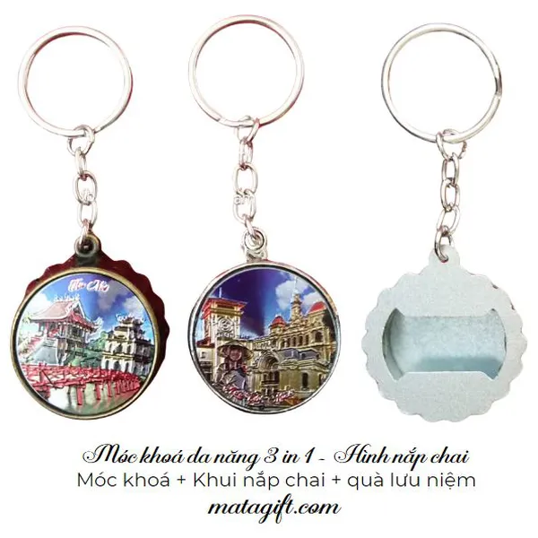 Móc khóa đa năng hình nắp chai in hình cảnh đẹp Việt Nam