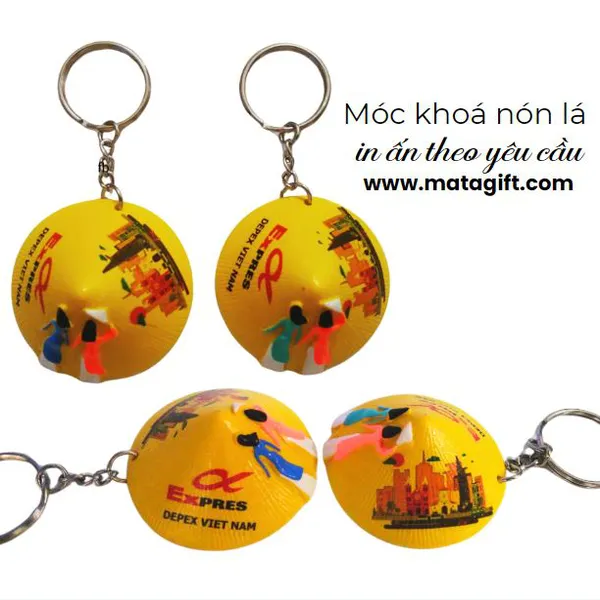 Móc khóa hình nón lá in theo yêu cầu