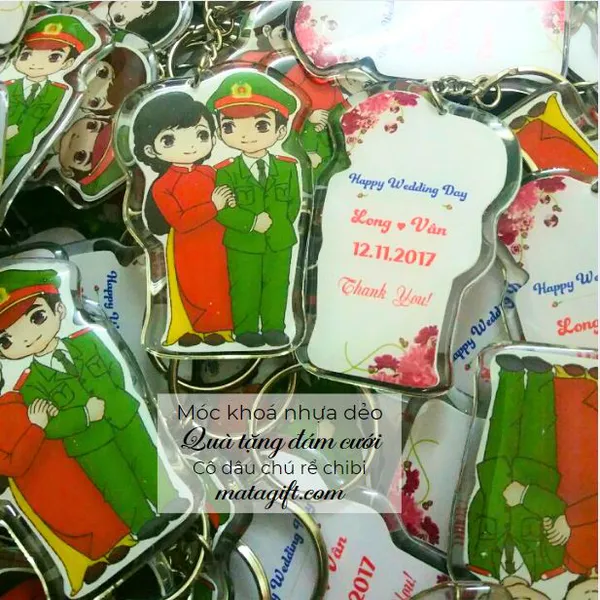 Móc khóa quà tặng cưới cô dâu chú rể chibi