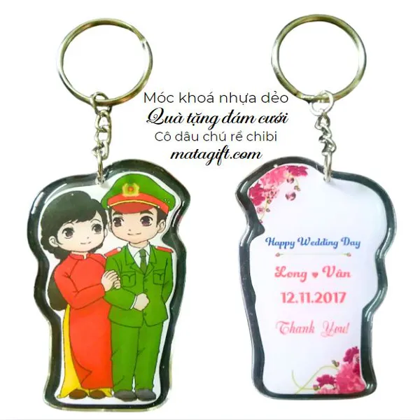 Móc khóa quà tặng cưới cô dâu chú rể chibi
