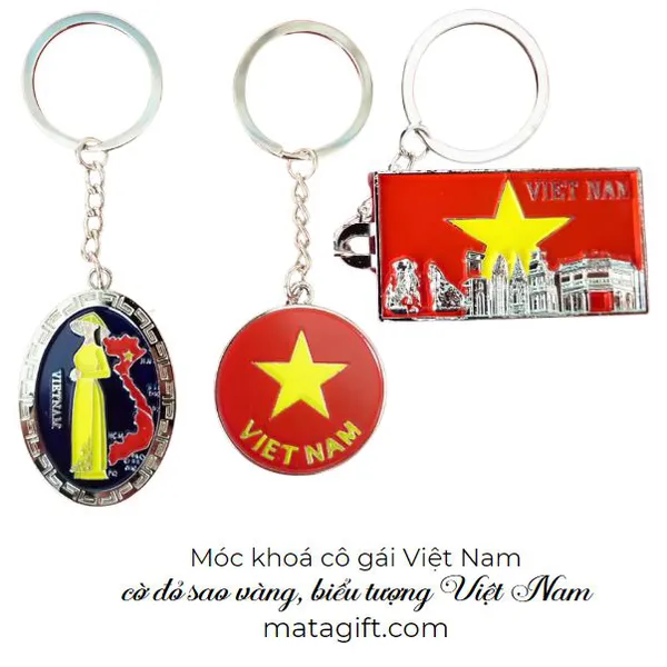 Móc khóa kim loại hình cô gái Việt Nam mặc áo dài đội nón lá 