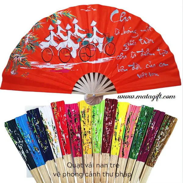 Quạt vải vẽ phong cảnh thư pháp