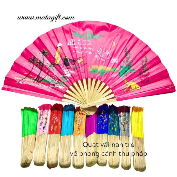 Quạt vải vẽ phong cảnh thư pháp