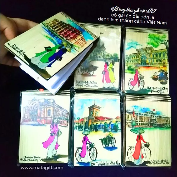 Sổ tay bìa gỗ in hình ảnh phong cảnh Việt Nam A7