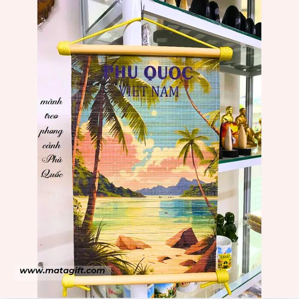 Tranh Mành Tre Trang Trí In Hình Phong Cảnh Phú Quốc