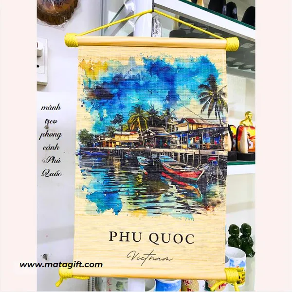 Tranh Mành Tre Trang Trí In Hình Phong Cảnh Phú Quốc
