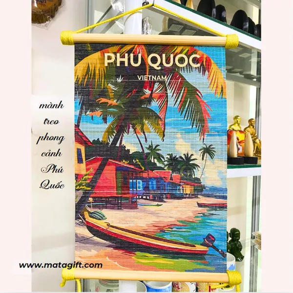 Tranh Mành Tre Trang Trí In Hình Phong Cảnh Phú Quốc