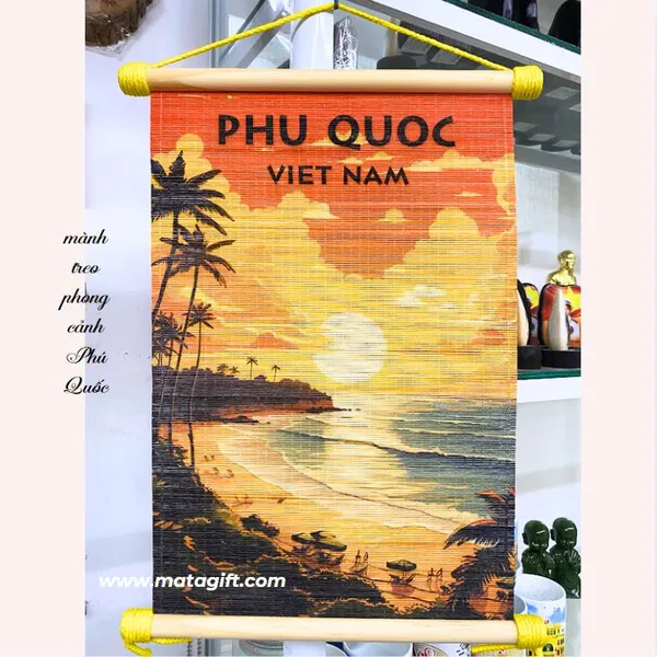 Tranh Mành Tre Trang Trí In Hình Phong Cảnh Phú Quốc