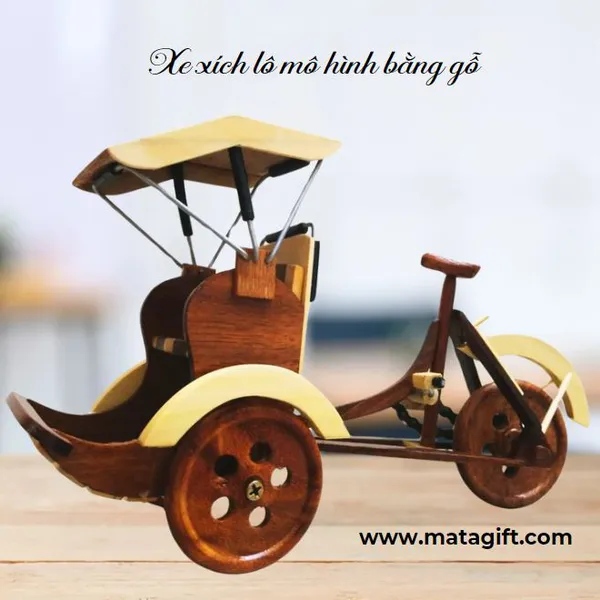 Xe xích lô mô hình bằng gỗ xinh xắn