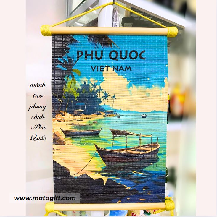 Tranh mành tre Phú Quốc in hình phong cảnh Tranh mành tre Phú Quốc in hình phong cảnh