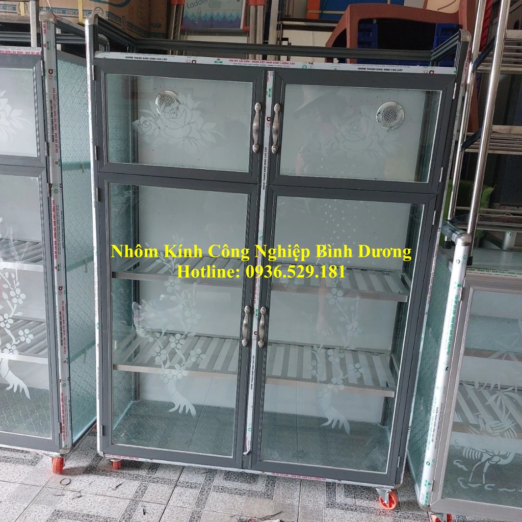 tủ chén bát nhôm kính