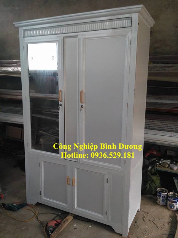 tủ quần áo nhôm kính màu trắng sứ
