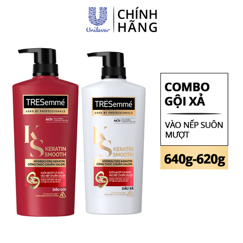 Combo Dầu Gội, Dầu Xả TRESEMME Keratin Smooth Dưỡng tóc khô xơ rối Công thức chuẩn salon Vào Nếp Suôn Mượt 640g, 620g Combo Dầu Gội, Dầu Xả TRESEMME Keratin Smooth Dưỡng tóc khô xơ rối Công thức chuẩn salon Vào Nếp Suôn Mượt 640g, 620g