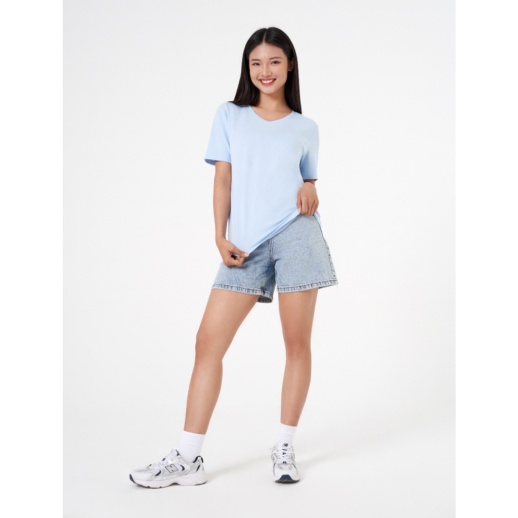 Áo phông nữ CANIFA chất liệu cotton, cổ tim tay cộc Áo phông nữ CANIFA chất liệu cotton, cổ tim tay cộc