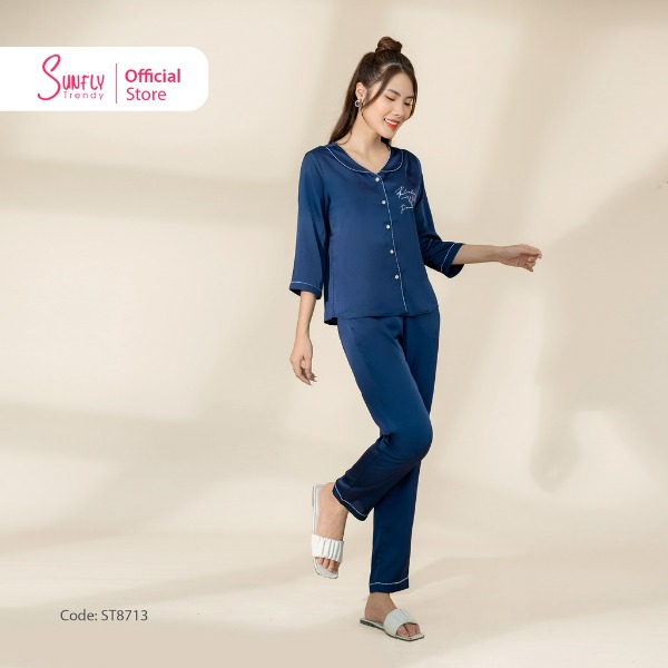 Bộ Đồ Mặc Nhà Nữ Pijamas Sunfly Lụa Áo Tay Lỡ - Quần Dài