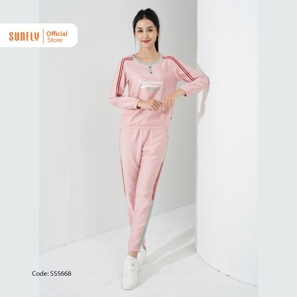 Bộ Thể Thao Linen SUNFLY Áo Tay Dài Quần Dài hồng Bộ Thể Thao Linen SUNFLY Áo Tay Dài Quần Dài hồng