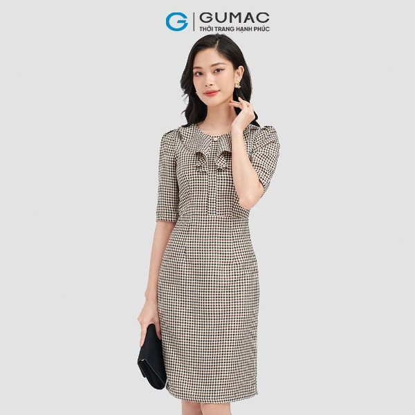 Đầm caro cổ bèo GUMAC Đầm caro cổ bèo GUMAC