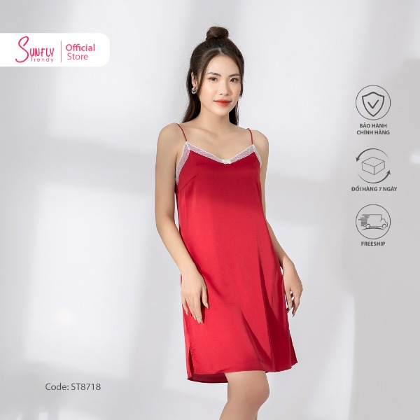 Đầm Hai Dây Lụa Trơn Mềm Mịn - Quai Áo Có Điều Chỉnh Sunfly Đỏ Đầm Hai Dây Lụa Trơn Mềm Mịn - Quai Áo Có Điều Chỉnh Sunfly Đỏ
