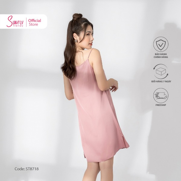 Đầm Hai Dây Lụa Trơn Mềm Mịn - Quai Áo Có Điều Chỉnh Sunfly Hồng Đầm Hai Dây Lụa Trơn Mềm Mịn - Quai Áo Có Điều Chỉnh Sunfly Hồng