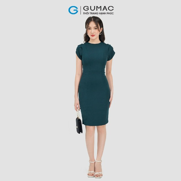 Đầm nữ GUMAC nhiều màu cổ tròn tay kiểu ngắn dáng bút chì xanh Đầm nữ GUMAC nhiều màu cổ tròn tay kiểu ngắn dáng bút chì xanh