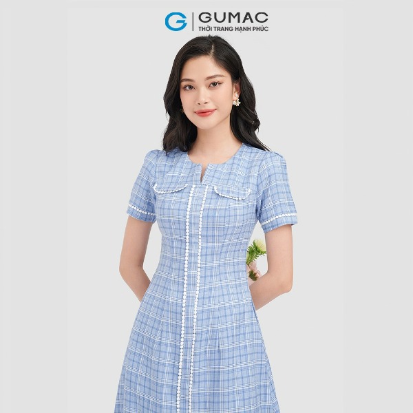 Đầm ôm nữ caro dáng xòe GUMAC-xanh Đầm ôm nữ caro dáng xòe GUMAC-xanh