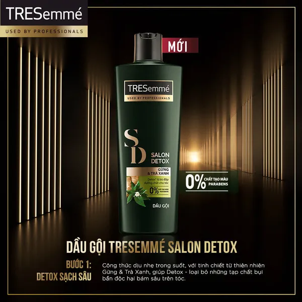 Combo Dầu Gội, Dầu Xả TRESEMME Salon Detox Cho tóc chắc khỏe cùng Gừng và Trà Xanh Dầu gội xả Detox tóc sạch sâu 640g, 620g