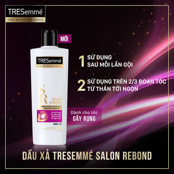 Combo Dầu Gội, Dầu Xả TRESEMME Salon Rebond Cho tóc hư tổn do tạo kiểu Công Nghệ Tái Kết Nối Giúp ngăn gãy rụng tóc 640g, 620g