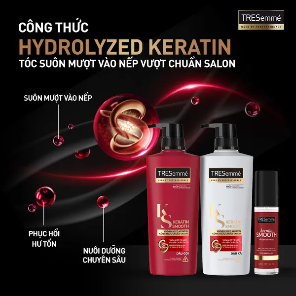 Combo Gội 640g, Xả 620g, Ủ 500g Tresemme Keratin Smooth Vào Nếp Suôn Mượt