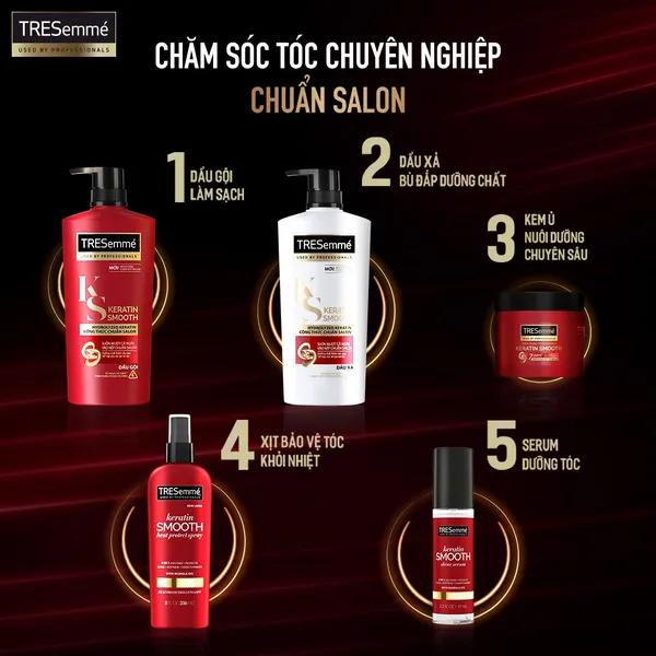 Combo Gội 640g, Xả 620g & Ủ 180ml TRESEMME Keratin Smooth với Dầu Dưỡng tóc Argan & Keratin