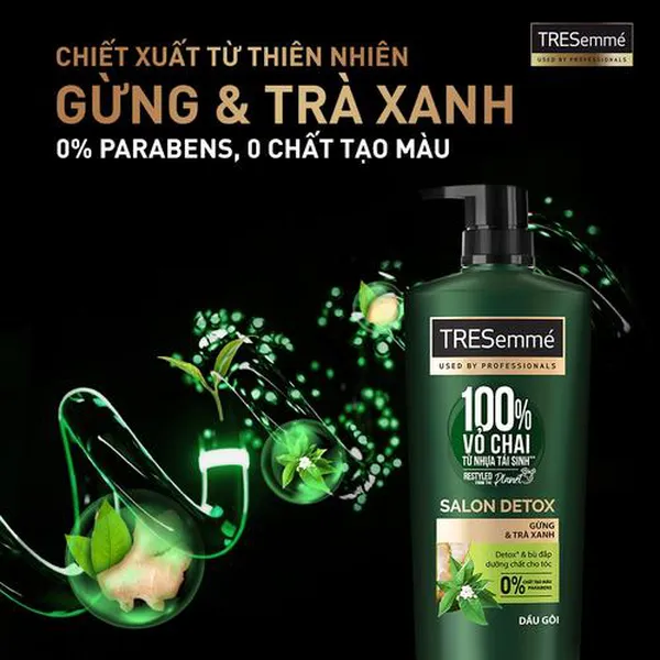 Combo Dầu Gội, Dầu Xả TRESEMME Salon Detox Cho tóc chắc khỏe cùng Gừng và Trà Xanh Dầu gội xả Detox tóc sạch sâu 640g, 620g