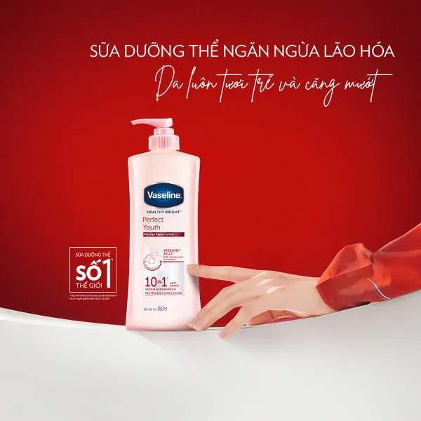Sữa Dưỡng Thể Dưỡng Ẩm Vaseline 350ml Sáng Da Perfect Youth Phức Hợp Pro-Retinol Sinh Collagen & Aha Cải Thiện Nếp Nhăn