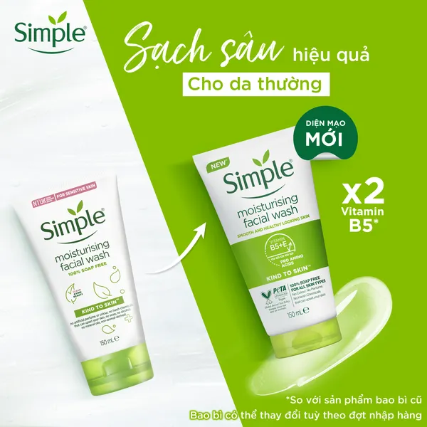 Sữa rửa mặt Simple sạch sâu hiệu quả - cho da thường 150ml