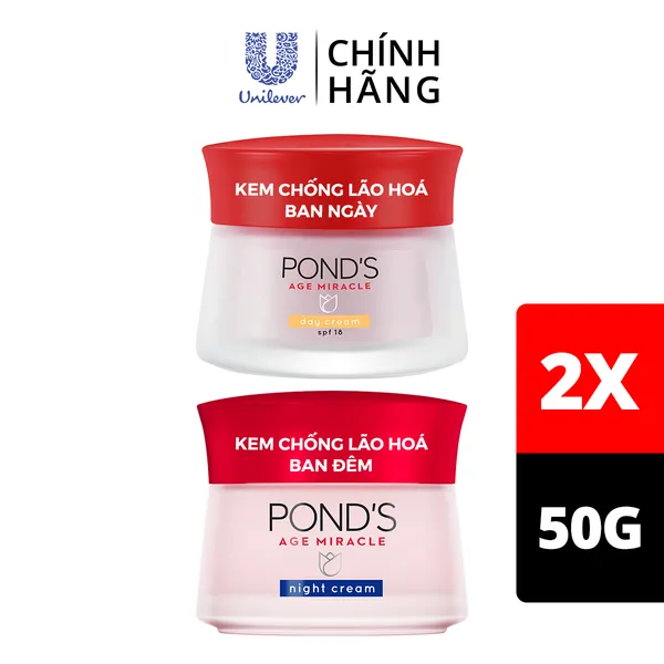 Bộ Sản Phẩm Kem Dưỡng Da Pond's Age Miracle Chống Lão Hoá Ngày Và Đêm 50g x 2