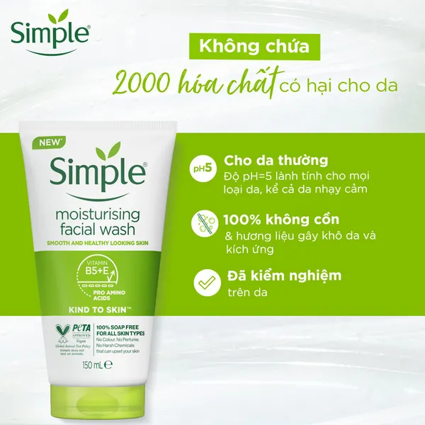 Sữa rửa mặt Simple sạch sâu hiệu quả - cho da thường 150ml