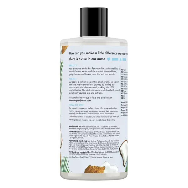 Sữa Tắm Love Beauty & Planet Chăm Sóc Da Từ Thiên Nhiên Mềm Mịn Petal Soft Với 100% Dừa Tươi Organic 400Ml