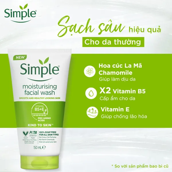 Sữa rửa mặt Simple sạch sâu hiệu quả - cho da thường 150ml